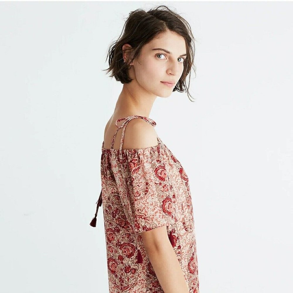 Madewell Silk Cold-Shoulder Women's Dress in Watercolor Paisley Print Size M - Picture 3 of 16